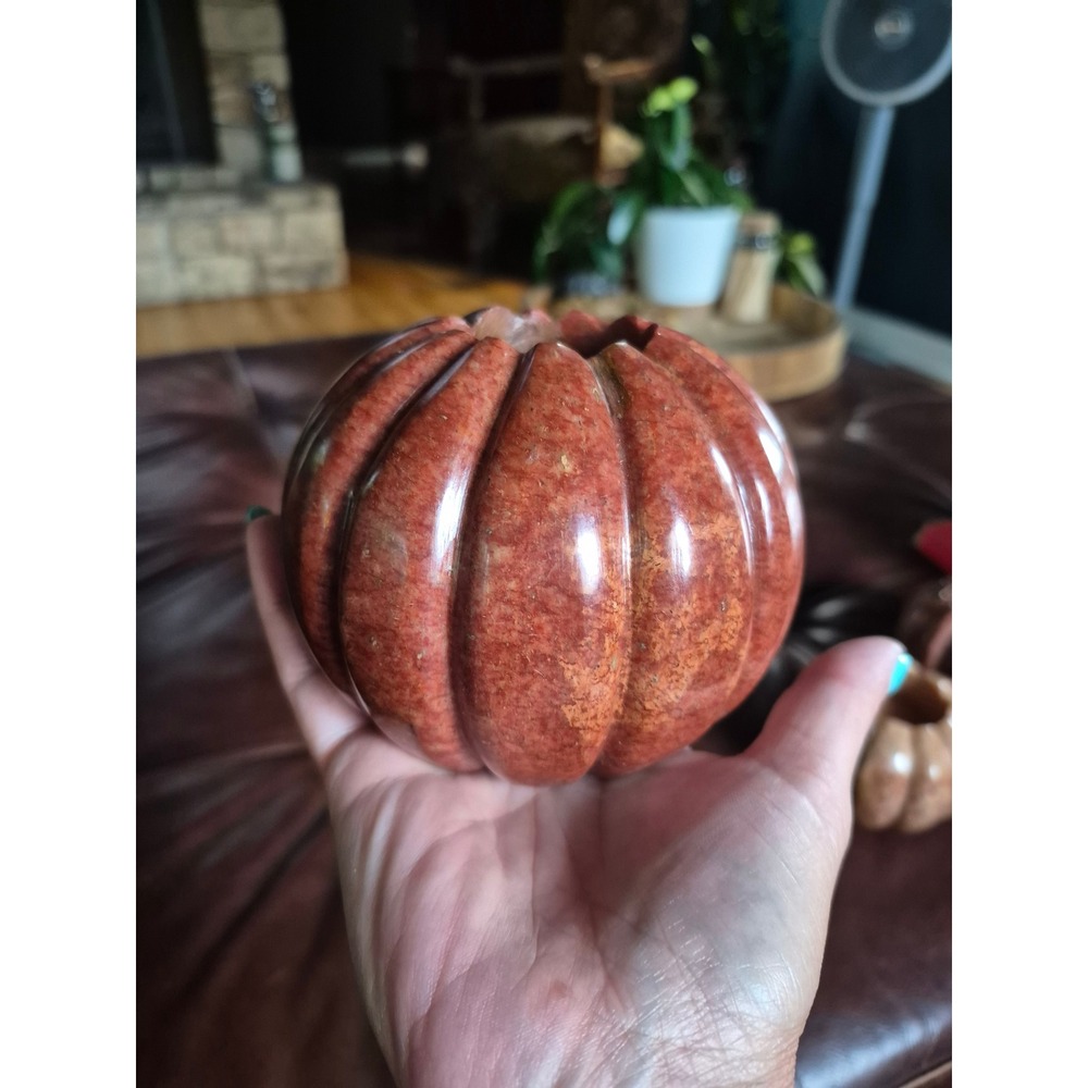 Crate & Barrel Stone Pumpkin Tealight Holders Set of 3 Neutral Fall Home Decor - Picture 3 of 6